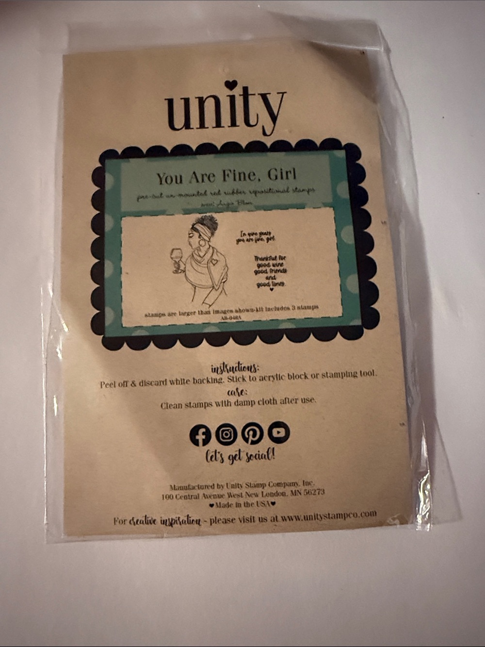 Unity 'You Are Fine, Girl' Clear Stamp Set - Beige Packaging